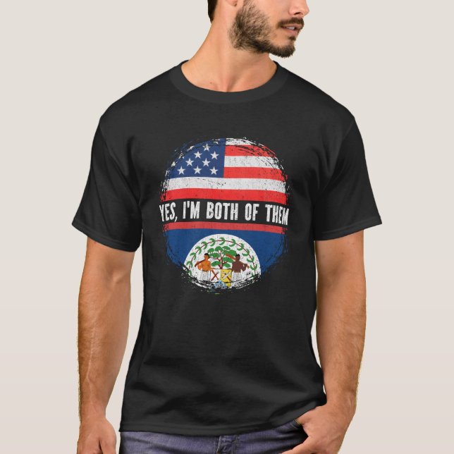 T-shirt Drapeau américain demi-bélizien Belize (Devant)