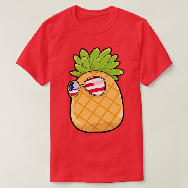 T-shirt Drapeau américain des lunettes d'ananas (Design devant)