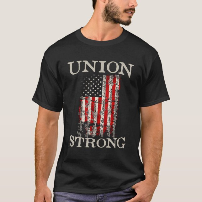T-shirt Drapeau américain des manches longues pro-syndical (Devant)