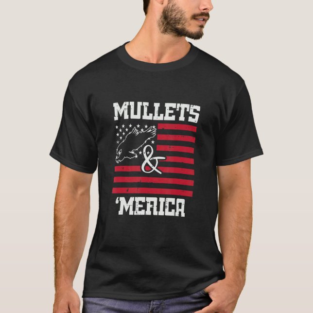 T-shirt Drapeau Américain Des Mullets Et De L'Aigle Merica (Devant)
