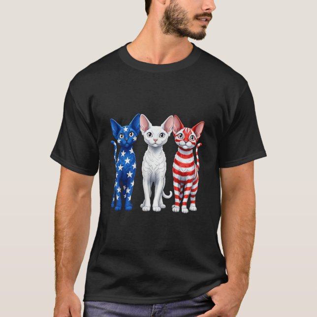 T-shirt Drapeau américain Devon Rex (Devant)