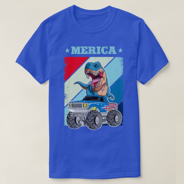 T-shirt Drapeau Américain Dinosaur Monster Camion Pour Gar (Design devant)