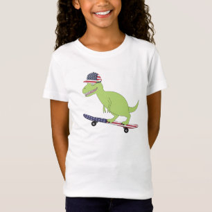 T-Shirt Drapeau américain Dinosaure Skate