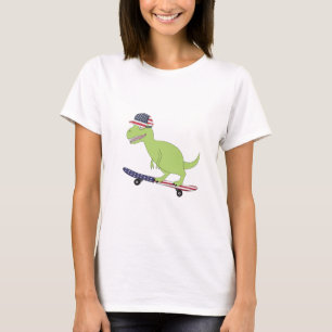 T-shirt Drapeau américain Dinosaure Skate