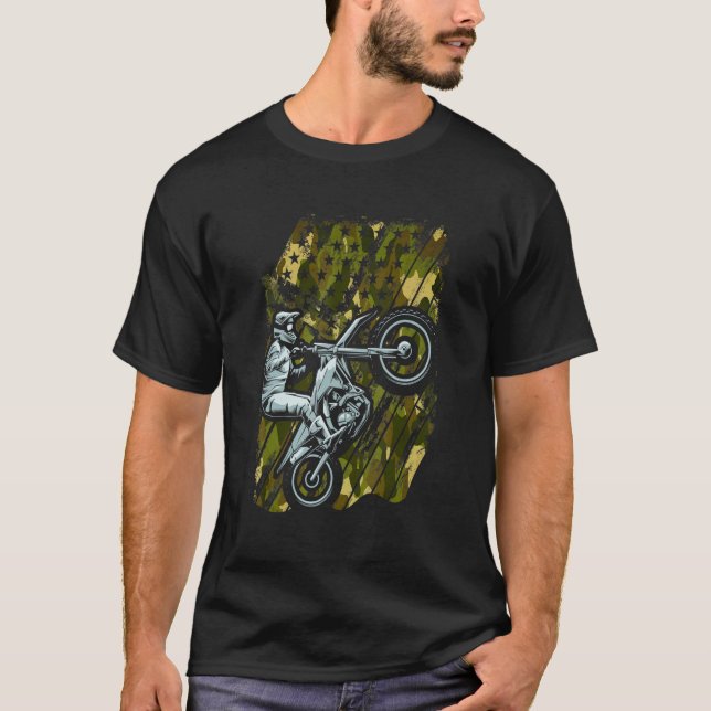 T-shirt Drapeau américain Dirt Vélo Motocross Camouflage (Devant)