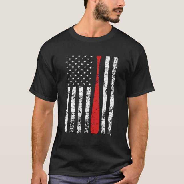 T-shirt Drapeau Américain Distressé Fans De Baseball À Thè (Devant)