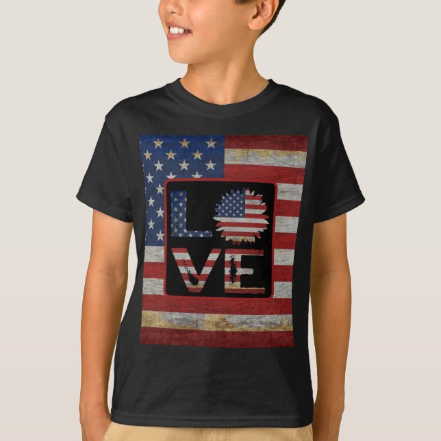 T-shirt Drapeau américain distressé LOVE AMÉRICAIN À LA MO (Devant)