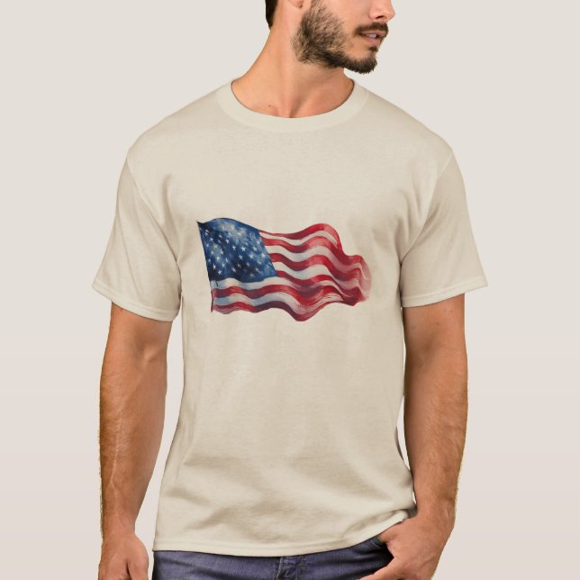 T-shirt Drapeau américain, drapeau américain en aquarelle (Devant)