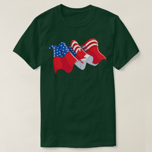 T-shirt Drapeau américain Drapeau canadien (Design devant)