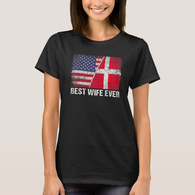 T-shirt Drapeau américain & Drapeau Danemark Meilleure fam (Devant)