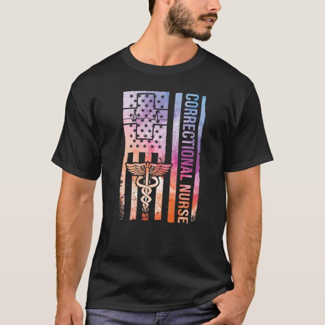 T-shirt Drapeau américain Drapeau de soins infirmiers corr (Devant)