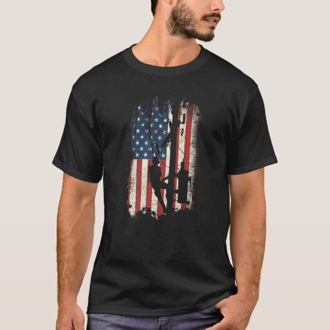 T-shirt Drapeau américain Drapeau électrique Linem (Devant)