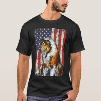 T-shirt Drapeau américain Drapeau rond Collie Patriotique