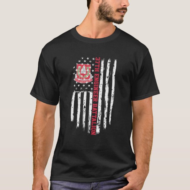 T-shirt Drapeau Américain Du 37E Bataillon Du Génie (Devant)