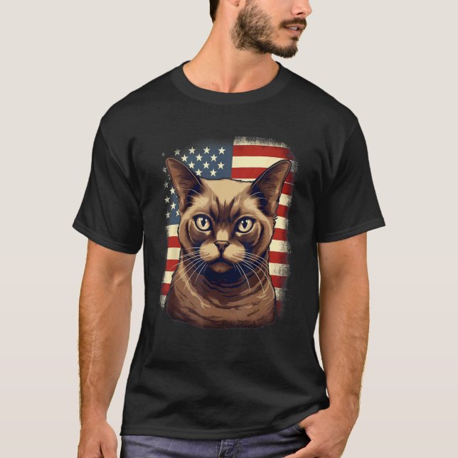 T-shirt Drapeau américain du 4 juillet chat birman 1 (Devant)
