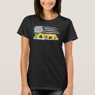 T-shirt Drapeau américain du 4 juillet Jardin de tournesol