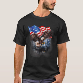 T-shirt Drapeau américain du 4 juillet pygargue à tête bla
