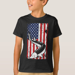 T-shirt Drapeau américain du 4 juillet Sturgeon Fishing Pa