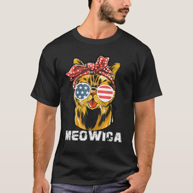 T-shirt Drapeau Américain Du Chat 4 De Julys Meowica Meric (Devant)