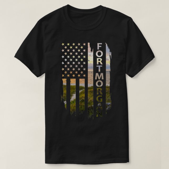 T-shirt Drapeau américain du coucher de soleil d'été de Fo (Design devant)
