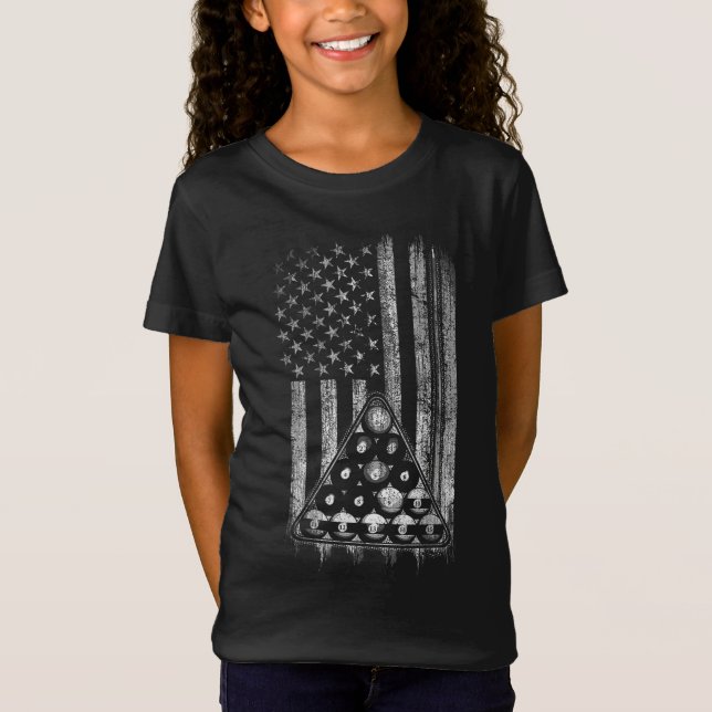 T-Shirt Drapeau américain du joueur de pool (Devant)
