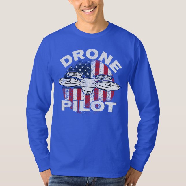 T-shirt Drapeau américain du quadricoptère multirotor de d (Devant)