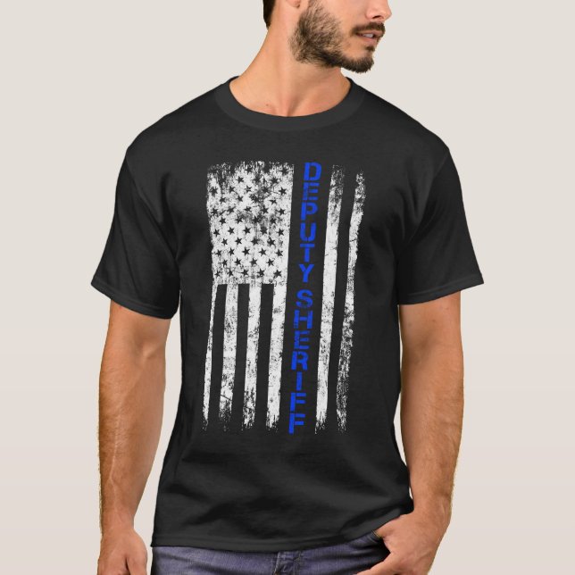 T-shirt Drapeau américain du shérif adjoint Thin Blue Line (Devant)
