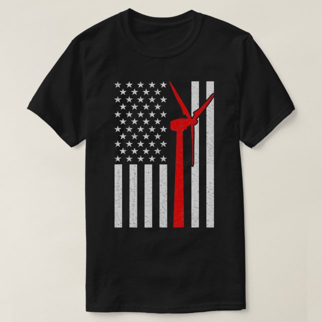 T-shirt Drapeau américain du technicien en turbines éolien (Design devant)