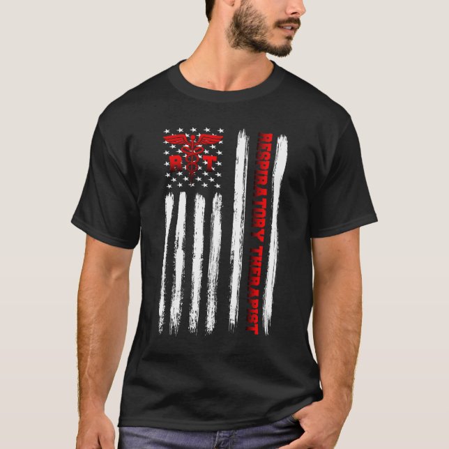 T-shirt Drapeau américain du thérapeute respiratoire (Devant)