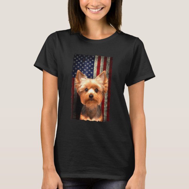 T-shirt Drapeau américain du Yorkshire Terrier Chien patri (Devant)