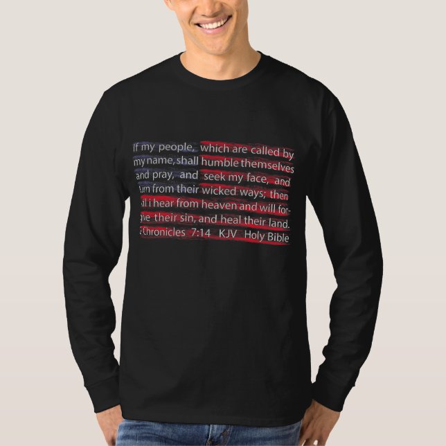 T-shirt Drapeau américain Écriture chrétienne 2 Chroniques (Devant)