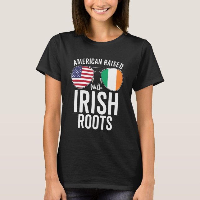 T-shirt Drapeau Américain Élevé Avec Des Racines Irlandais (Devant)