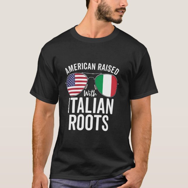 T-shirt Drapeau Américain Élevé Avec Racines Italiennes US (Devant)