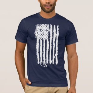 T-shirt Drapeau Américain en Blanc en détresse