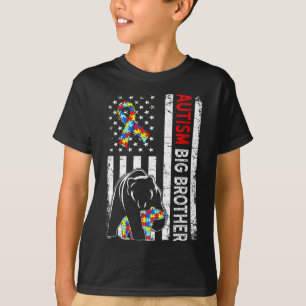 T-shirt Drapeau américain en détresse Autisme Grand Frère