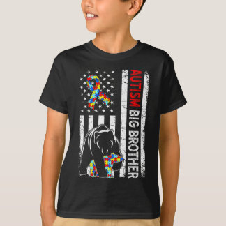 T-shirt Drapeau américain en détresse Autisme Grand Frère 