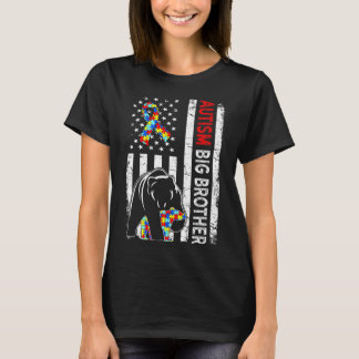 T-shirt Drapeau américain en détresse Autisme Grand Frère 