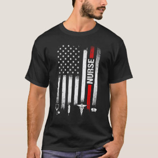 T-shirt Drapeau américain en détresse Infirmière Stéthosco