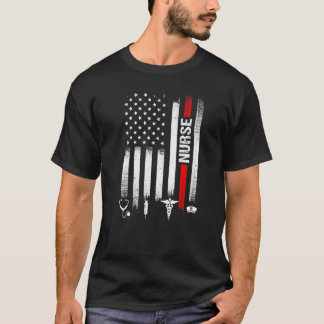 T-shirt Drapeau américain en détresse Infirmière Stéthosco