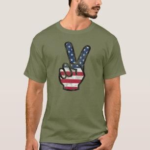 T-shirt Drapeau américain en détresse Main Signe de paix