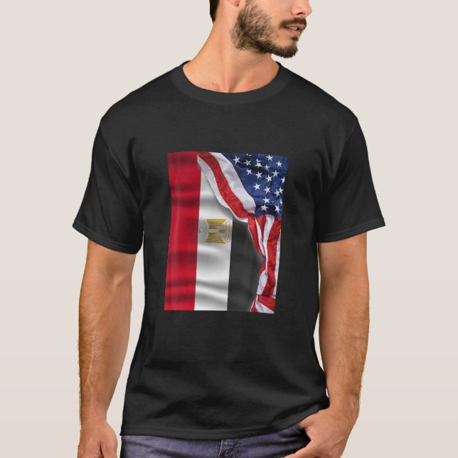 T-shirt Drapeau américain en Égypte à moitié. (Devant)