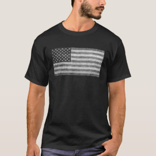T-shirt Drapeau américain en gris noir et blanc