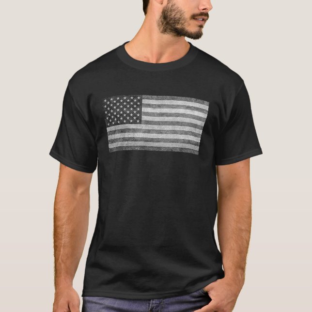 T-shirt Drapeau américain en gris noir et blanc (Devant)