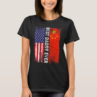 T-shirt Drapeau américain et drapeau chinois Meilleur papa
