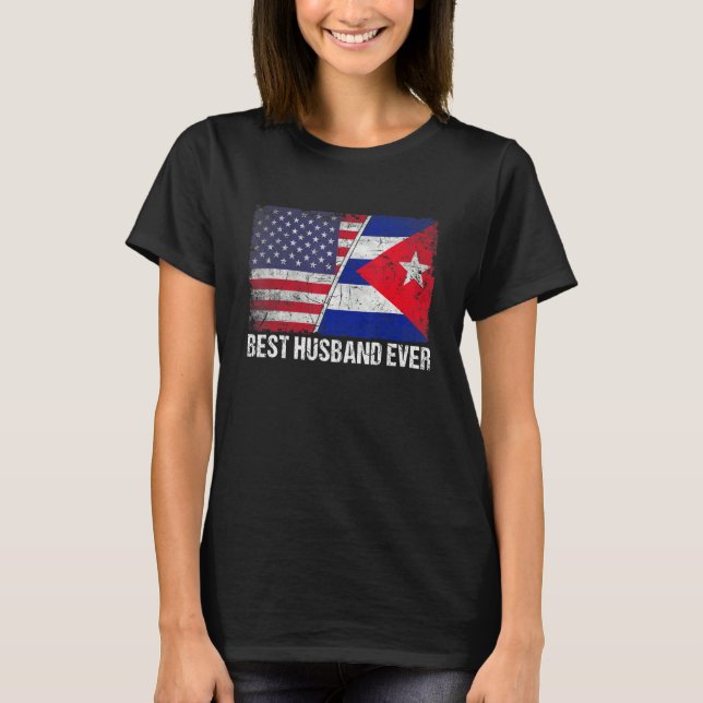T-shirt Drapeau américain et drapeau cubain Meilleur Mari  (Devant)