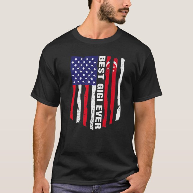 T-shirt Drapeau américain et drapeau de Singapour Meilleur (Devant)