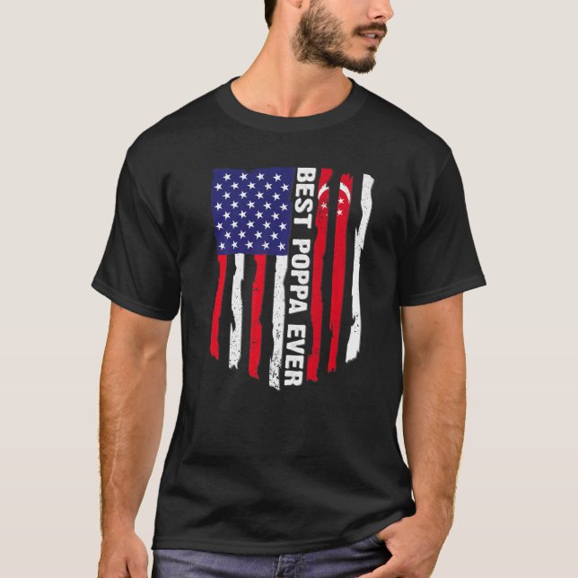T-shirt Drapeau américain et drapeau de Singapour Meilleur (Devant)