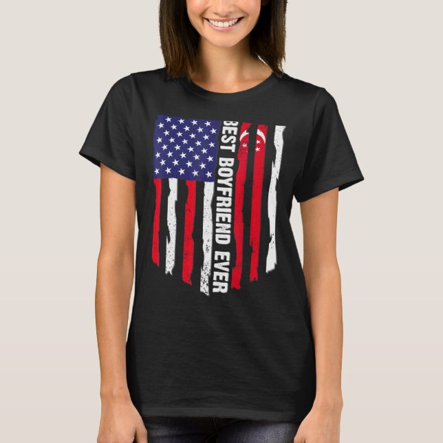 T-shirt Drapeau américain et drapeau de Singapour Meilleur (Devant)