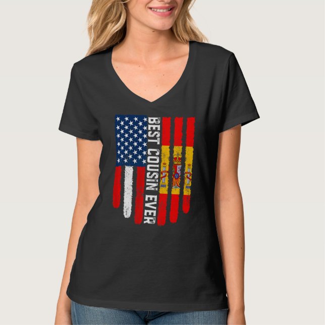 T-shirt Drapeau américain et drapeau espagnol Meilleure fa (Devant)