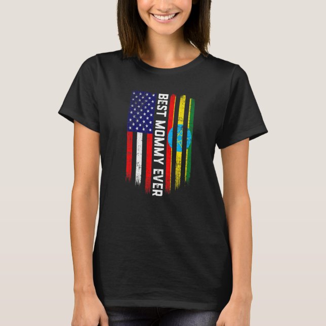 T-shirt Drapeau américain et drapeau éthiopien Meilleure m (Devant)